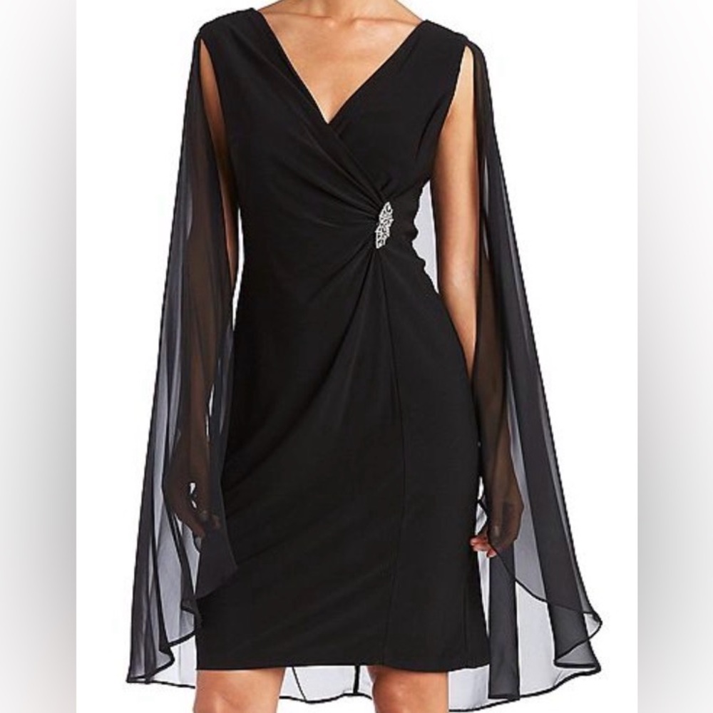 R & M Richard Chiffon Duster Cape Dress  with Brooch Detail
